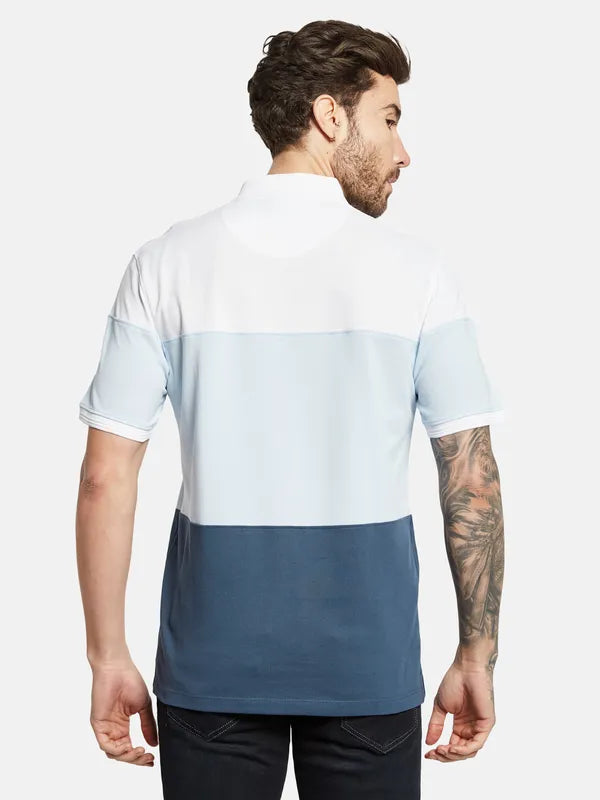 Octave Colourblocked Polo Collar Cotton T-Shirt
