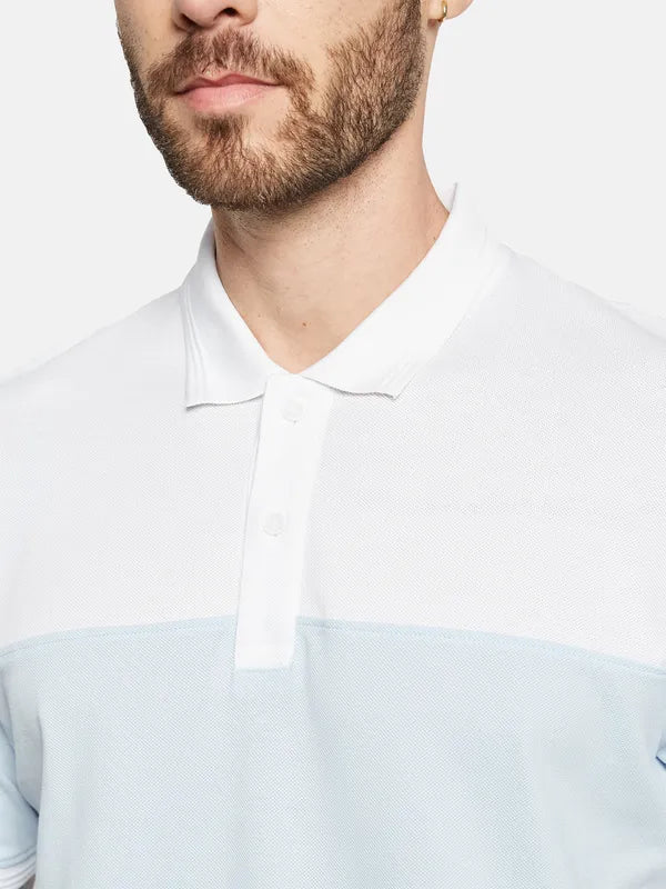 Octave Colourblocked Polo Collar Cotton T-Shirt