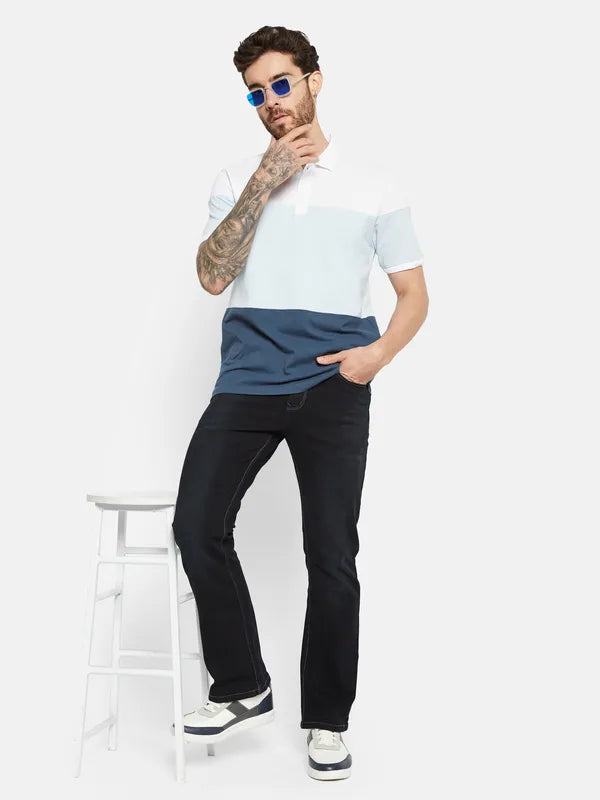 Octave Colourblocked Polo Collar Cotton T-Shirt