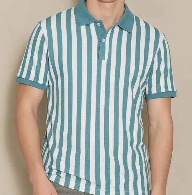 Men Nile Striped Polo Collar T-shirt