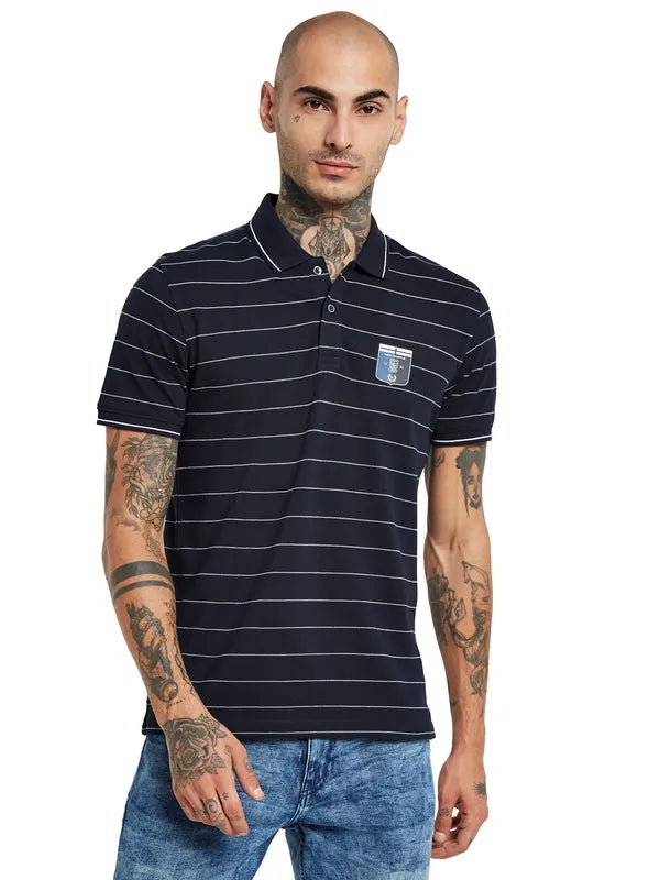 Octave Striped Polo Collar Cotton T-Shirt