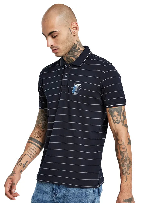 Octave Striped Polo Collar Cotton T-Shirt