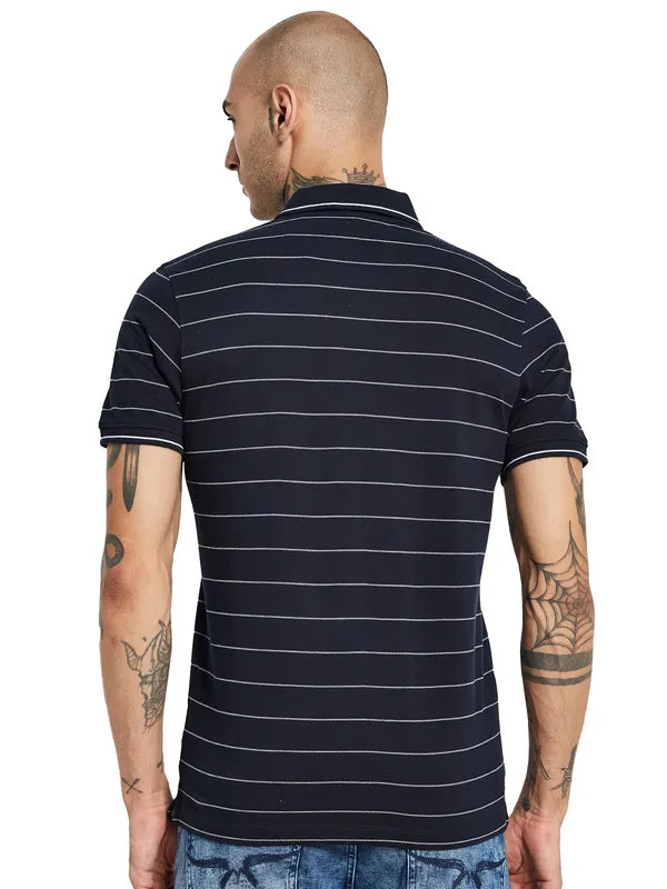 Octave Striped Polo Collar Cotton T-Shirt