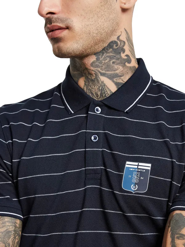 Octave Striped Polo Collar Cotton T-Shirt