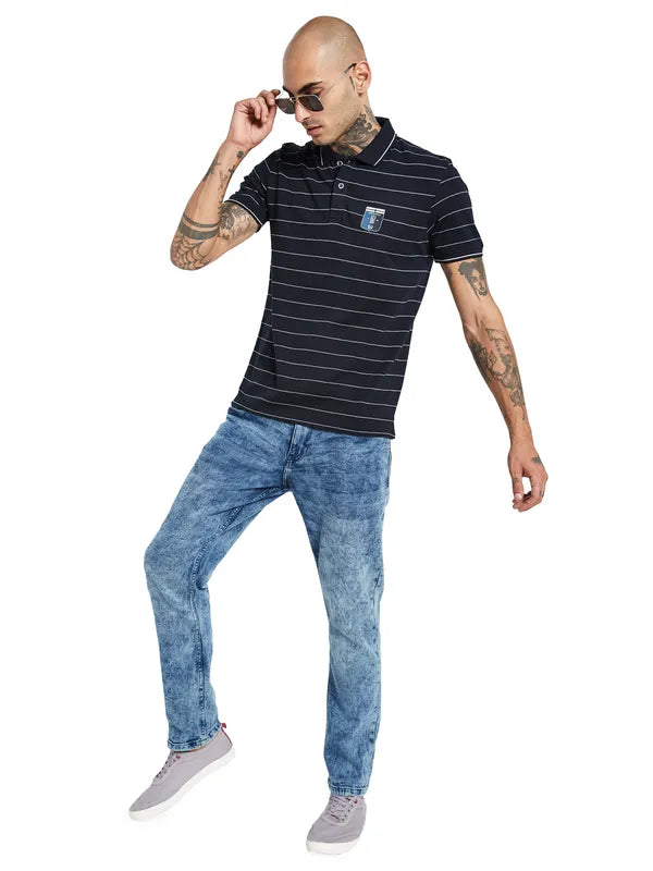Octave Striped Polo Collar Cotton T-Shirt