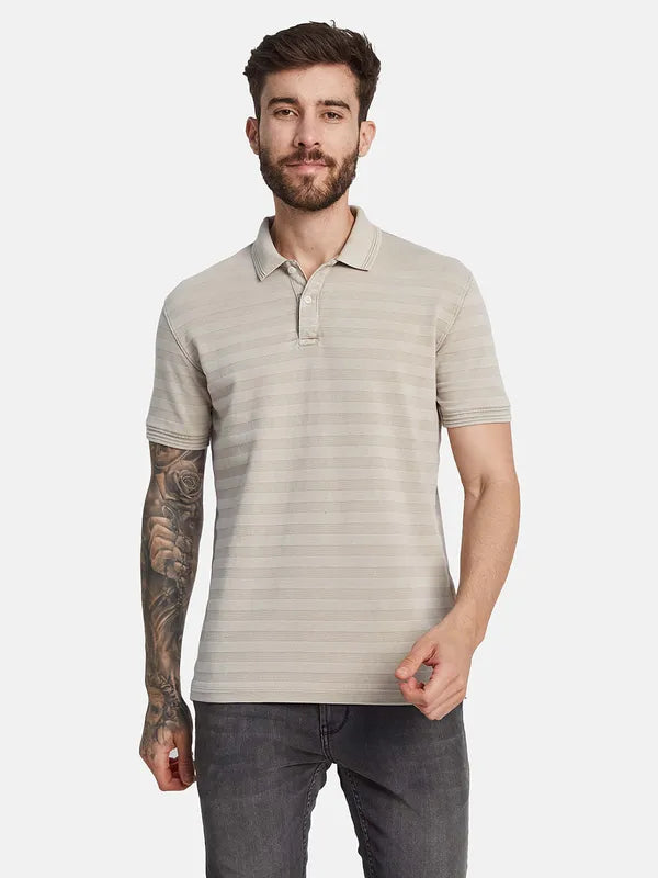 Octave Striped Polo Collar Cotton T-Shirt