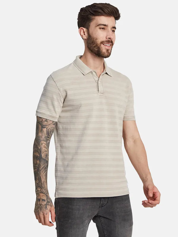 Octave Striped Polo Collar Cotton T-Shirt