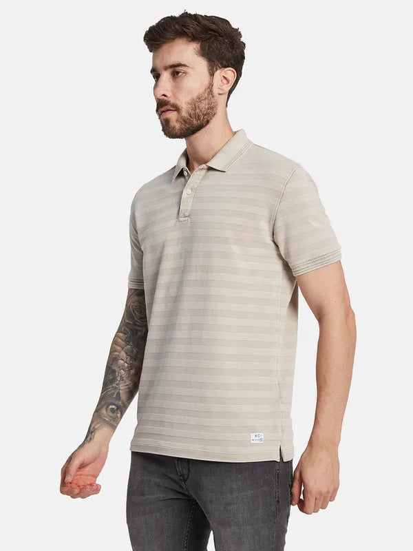 Octave Striped Polo Collar Cotton T-Shirt