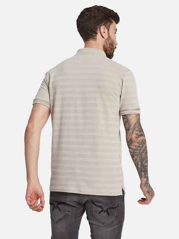 Octave Striped Polo Collar Cotton T-Shirt