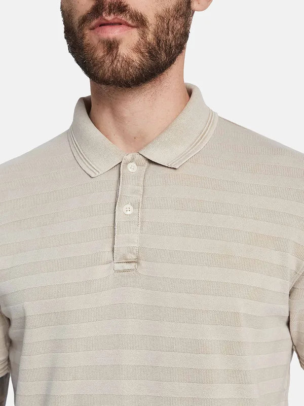 Octave Striped Polo Collar Cotton T-Shirt