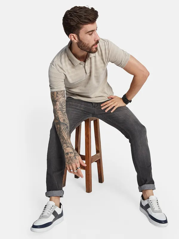 Octave Striped Polo Collar Cotton T-Shirt