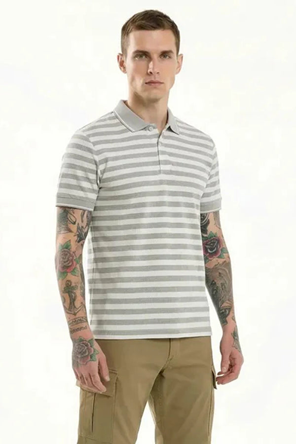 Octave Men Striped Polo Collar T-shirt
