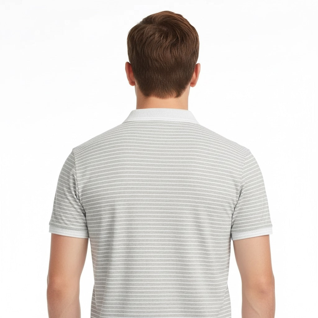 Men Striped Polo Collar Pockets T-shirt