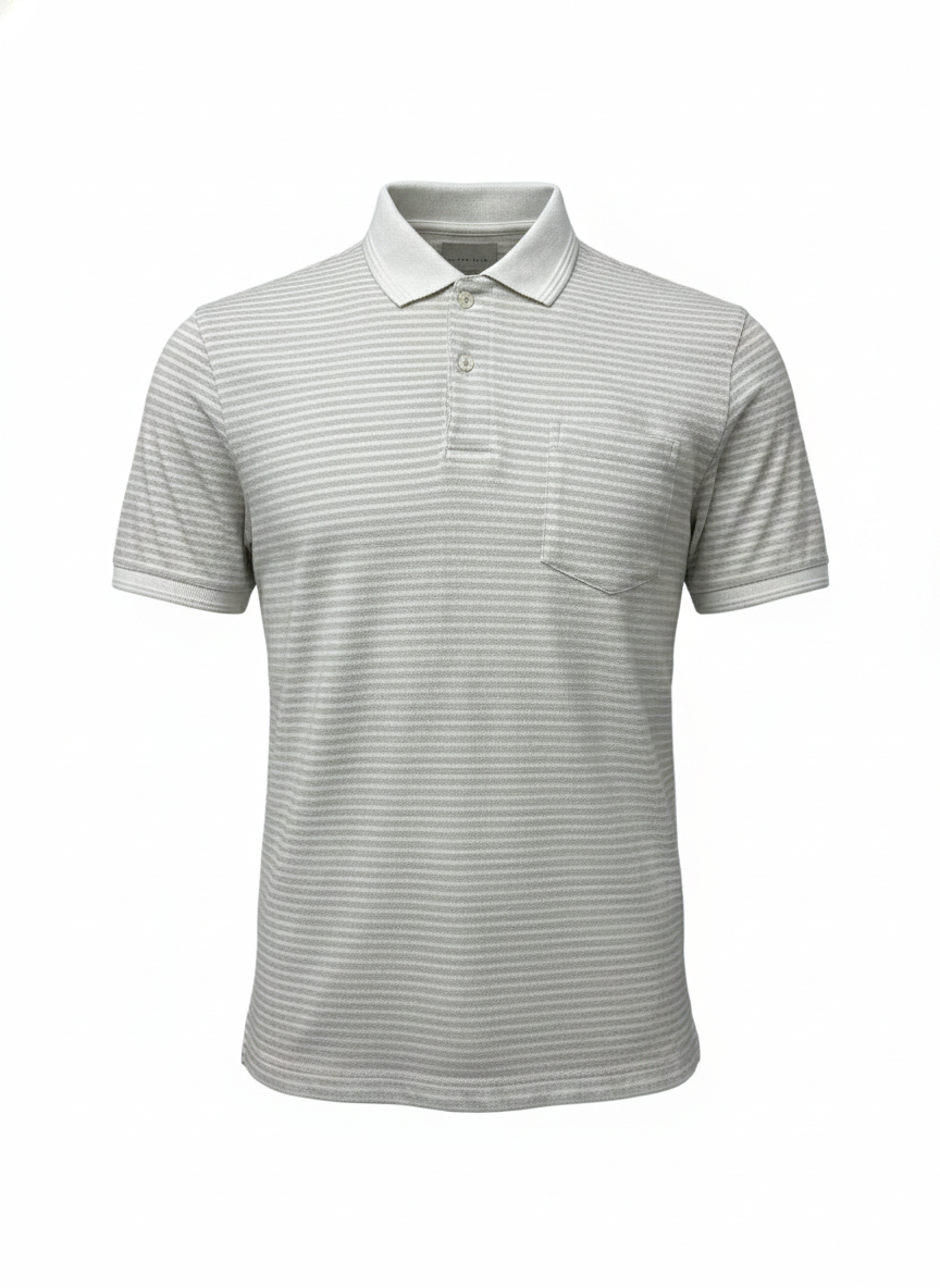 Men Striped Polo Collar Pockets T-shirt