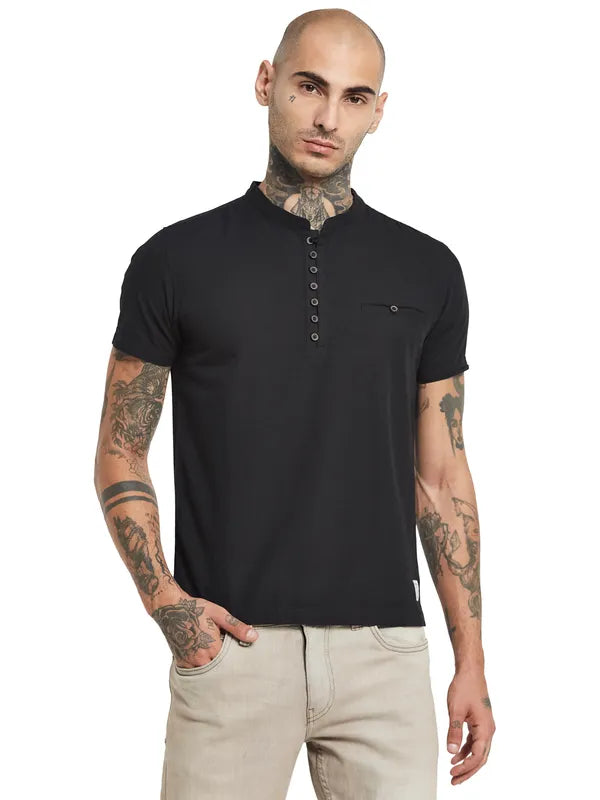 Octave Mandarin Collar Short Sleeves Cotton T-Shirt