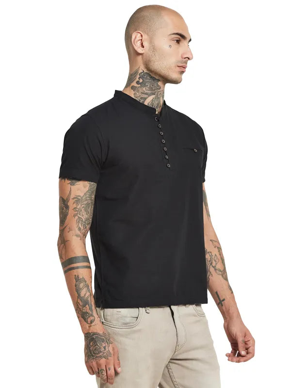 Octave Mandarin Collar Short Sleeves Cotton T-Shirt