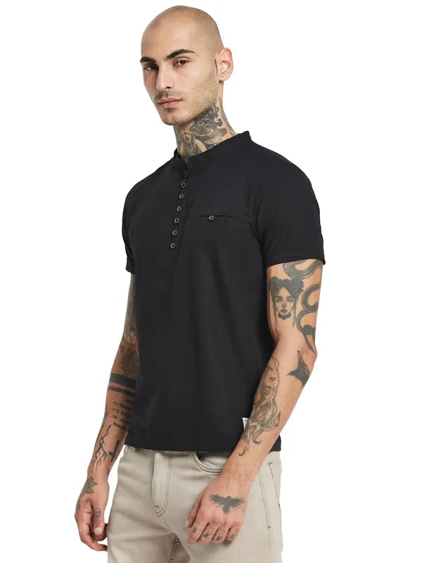 Octave Mandarin Collar Short Sleeves Cotton T-Shirt