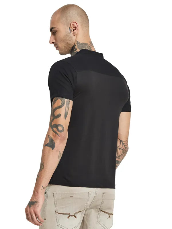 Octave Mandarin Collar Short Sleeves Cotton T-Shirt