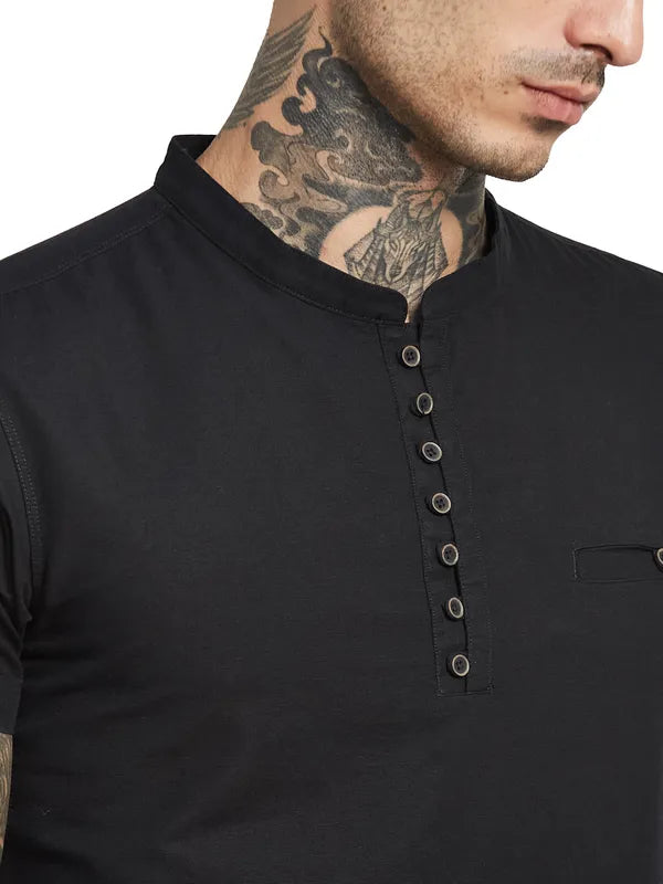 Octave Mandarin Collar Short Sleeves Cotton T-Shirt