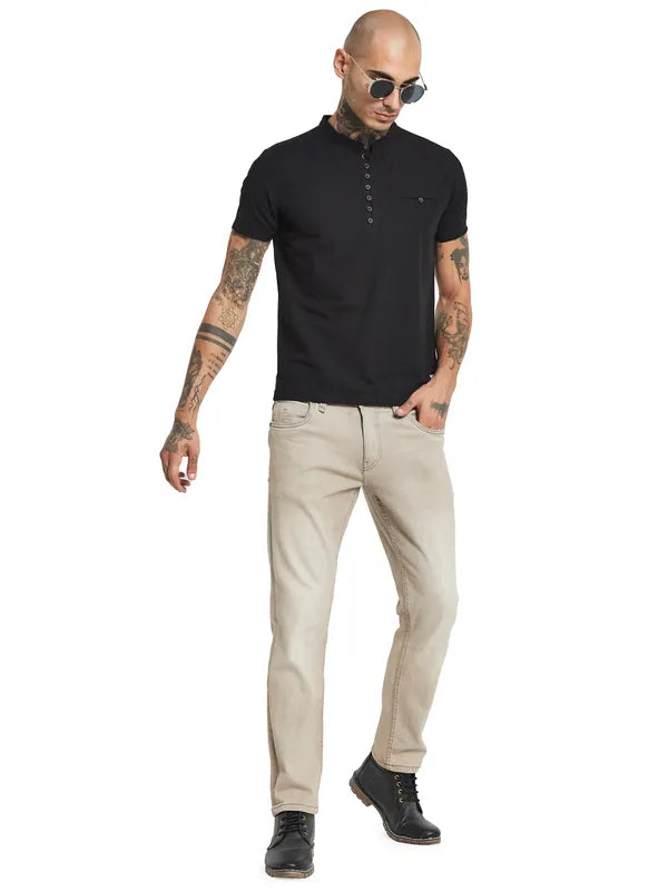 Octave Mandarin Collar Short Sleeves Cotton T-Shirt