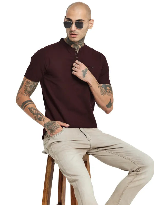 Octave Mandarin Collar Cotton T-Shirt