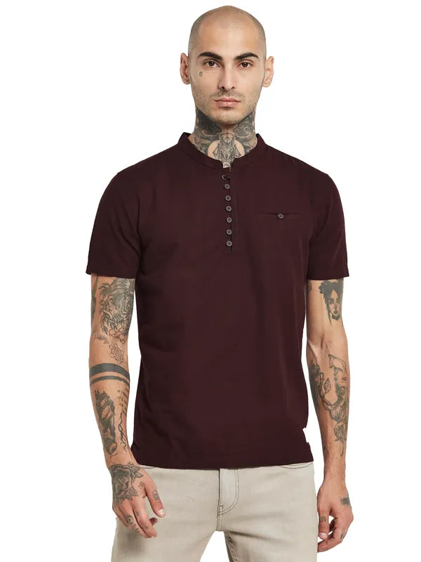 Octave Mandarin Collar Cotton T-Shirt