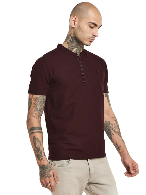 Octave Mandarin Collar Cotton T-Shirt