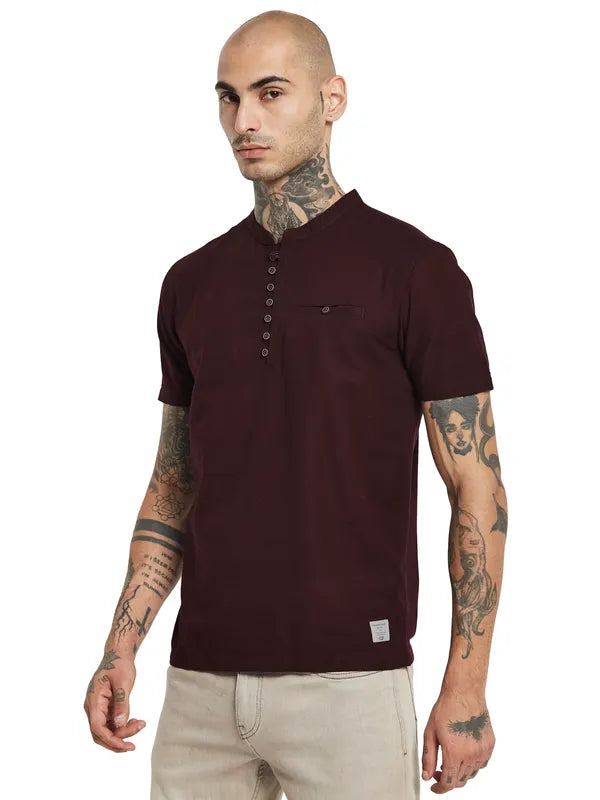 Octave Mandarin Collar Cotton T-Shirt