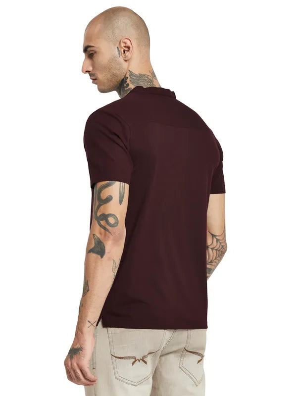 Octave Mandarin Collar Cotton T-Shirt