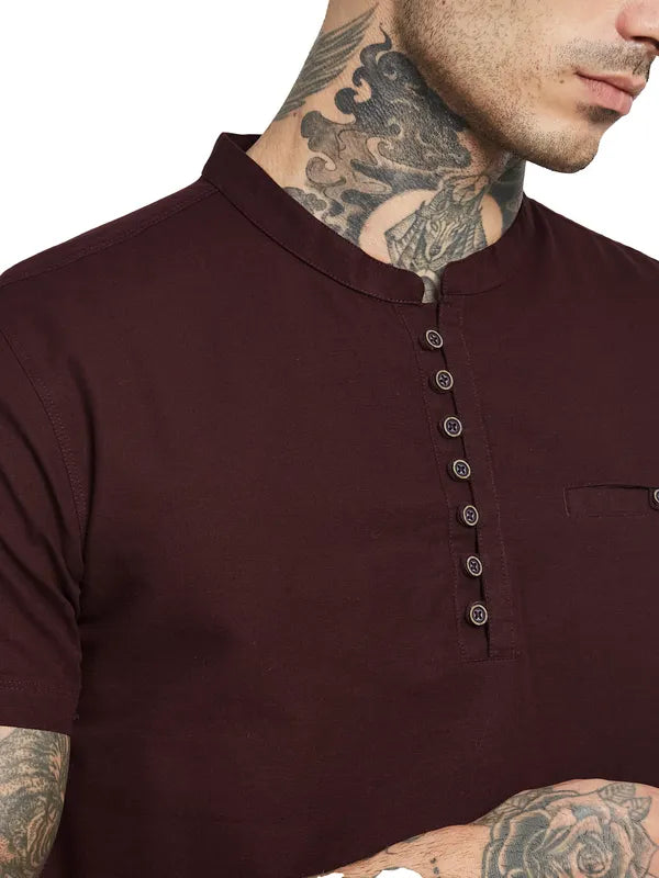 Octave Mandarin Collar Cotton T-Shirt