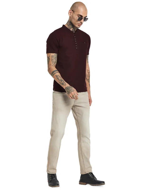Octave Mandarin Collar Cotton T-Shirt