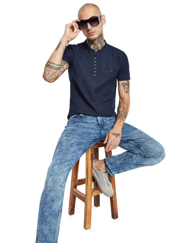 Octave Band Collar Cotton Regular Fit Casual T-Shirt