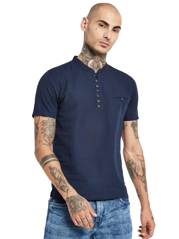 Octave Band Collar Cotton Regular Fit Casual T-Shirt