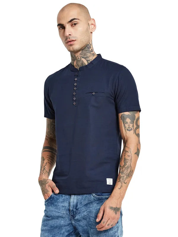 Octave Band Collar Cotton Regular Fit Casual T-Shirt