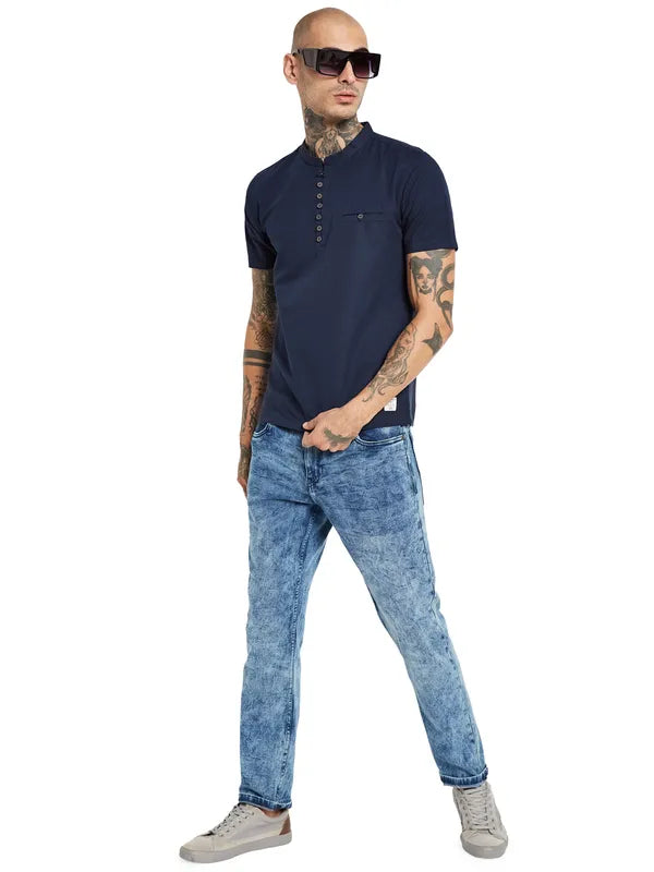 Octave Band Collar Cotton Regular Fit Casual T-Shirt