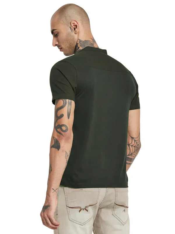 Octave Mandarin Collar Pocket Detail Short Sleeves Cotton Shirt