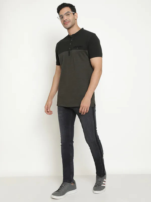 Octave Mandarin Collar Short Sleeves Cotton T-Shirt