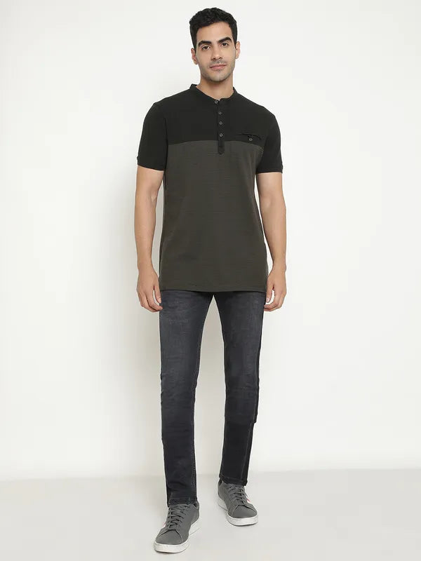 Octave Mandarin Collar Short Sleeves Cotton T-Shirt