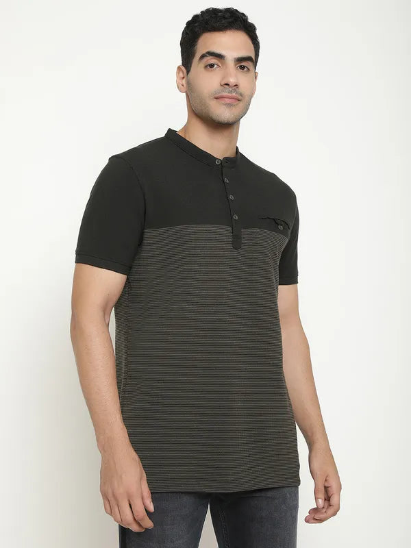 Octave Mandarin Collar Short Sleeves Cotton T-Shirt