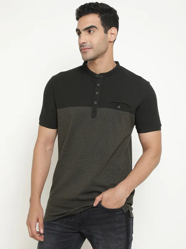 Octave Mandarin Collar Short Sleeves Cotton T-Shirt