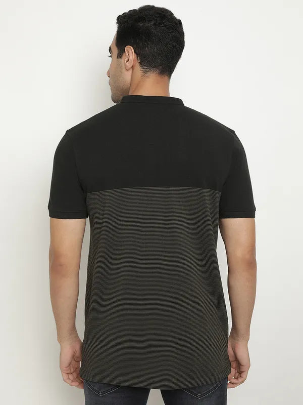 Octave Mandarin Collar Short Sleeves Cotton T-Shirt