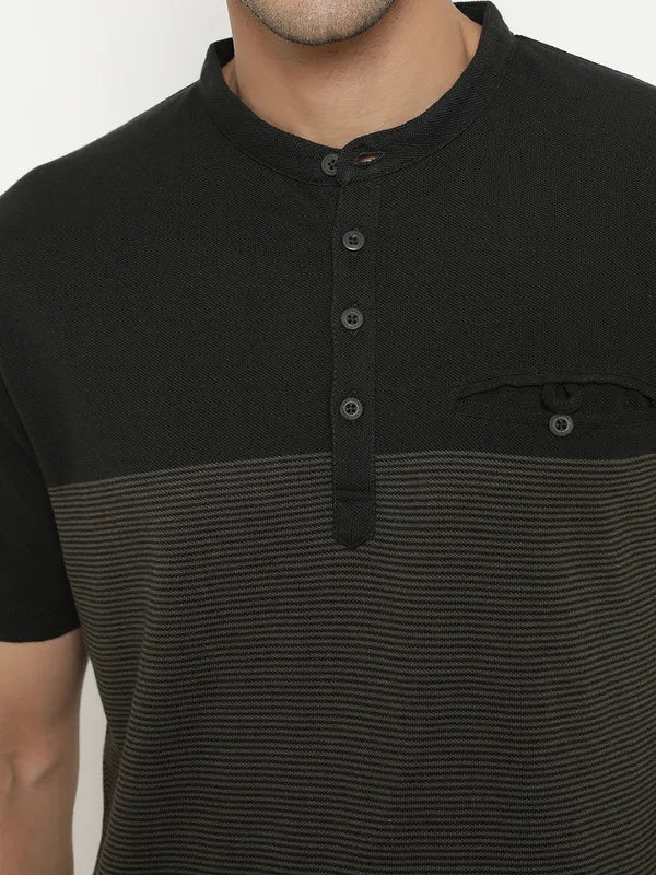 Octave Mandarin Collar Short Sleeves Cotton T-Shirt