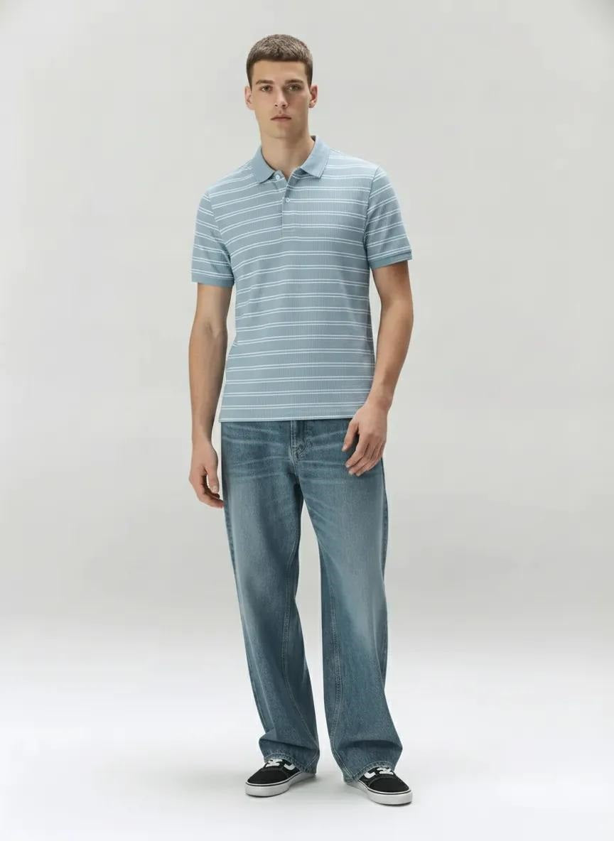 Men Striped Polo Collar T-shirt