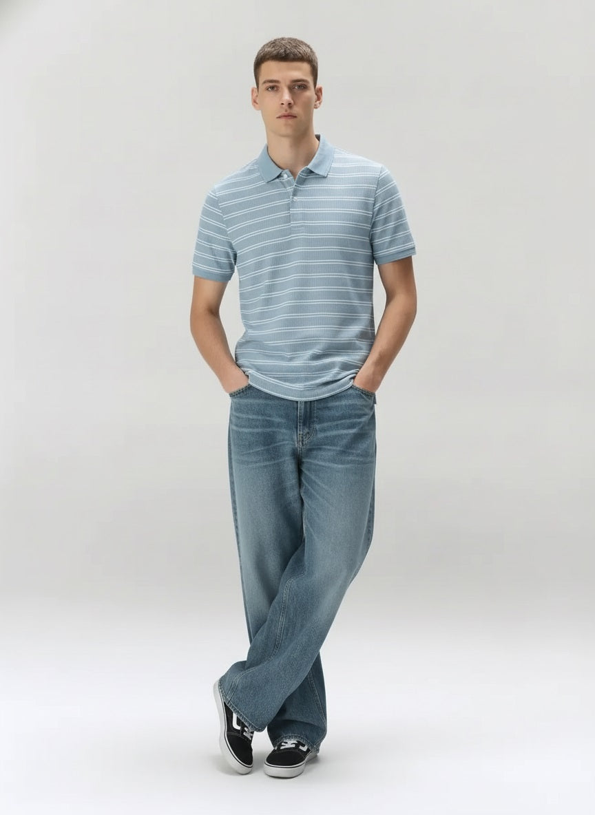 Men Striped Polo Collar T-shirt