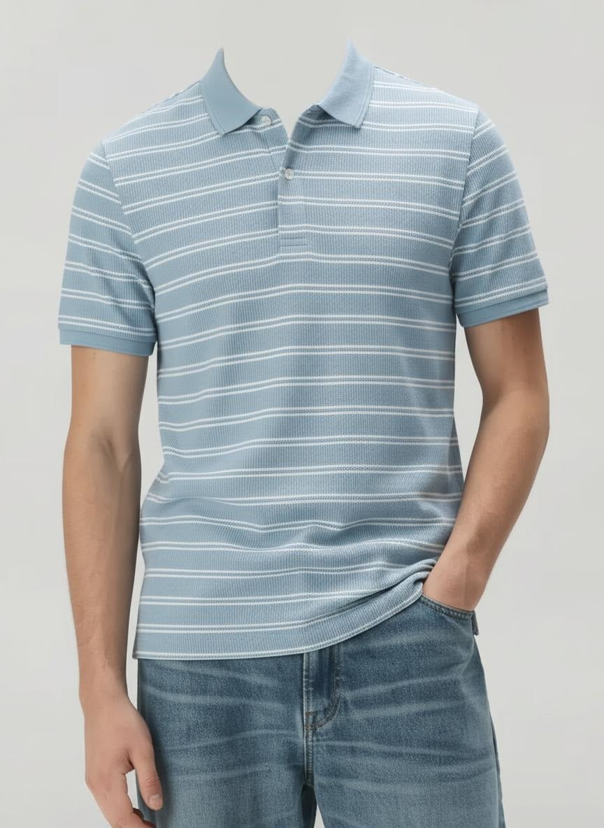 Men Striped Polo Collar T-shirt