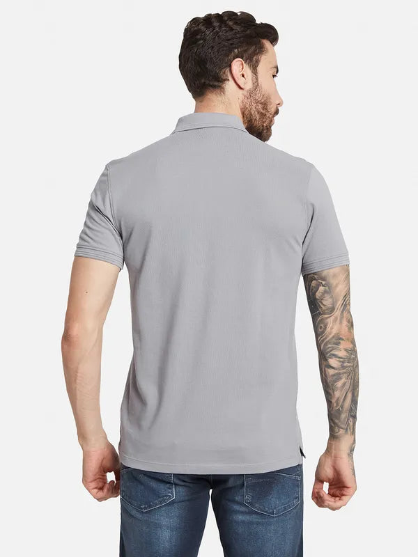 Octave Polo Collar Short Sleeves Typographic Printed Regular Fit Cotton T-Shirt