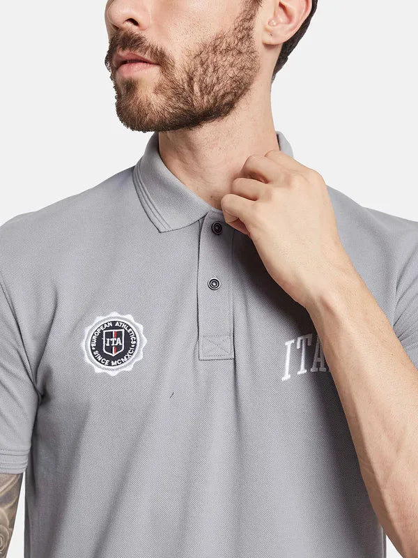 Octave Polo Collar Short Sleeves Typographic Printed Regular Fit Cotton T-Shirt