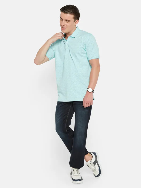 Octave Polo Collar Short Sleeveless Geometric Printed Regular Fit Cotton T-Shirt