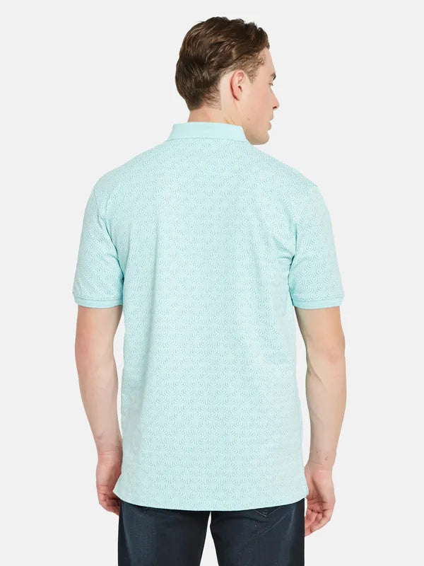 Octave Polo Collar Short Sleeveless Geometric Printed Regular Fit Cotton T-Shirt