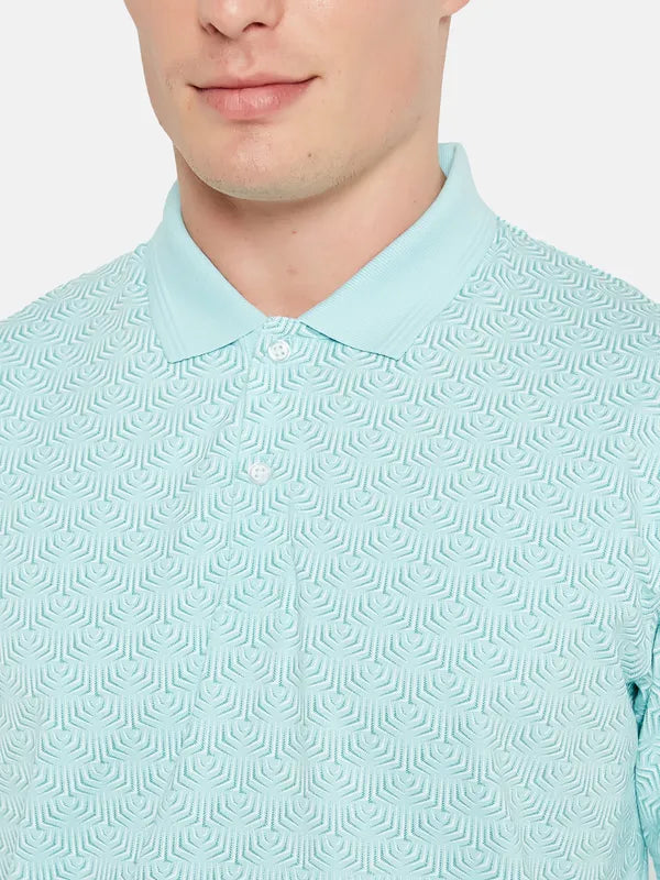 Octave Polo Collar Short Sleeveless Geometric Printed Regular Fit Cotton T-Shirt